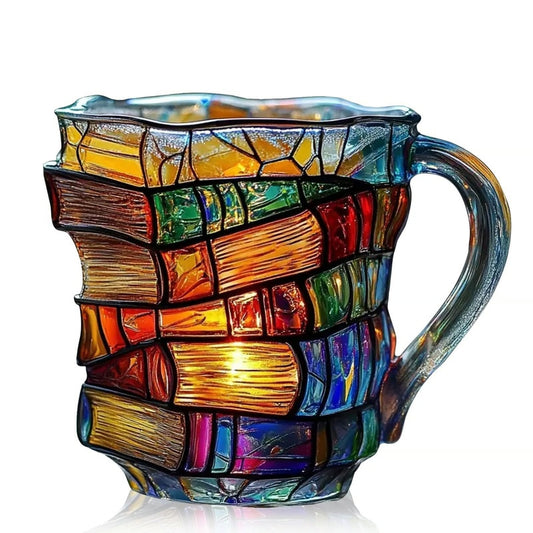 📚 3D Painted Book Mug – Unique Glass Coffee Cup for Readers & Book Lovers🍵